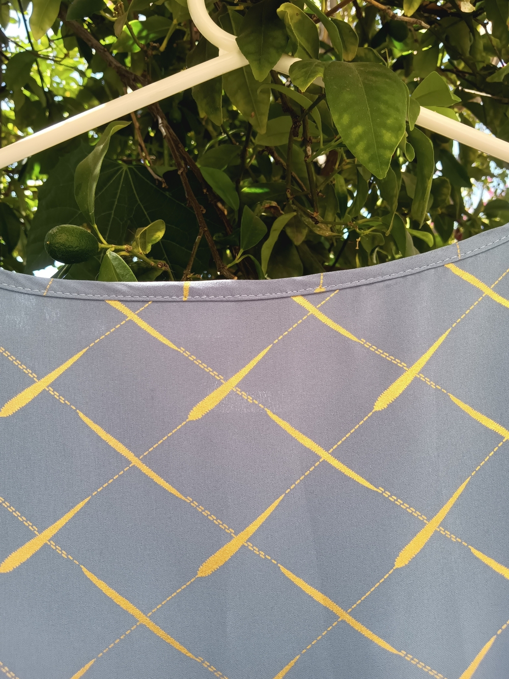 Blue & Gold Patterned Ruffle Sleeve Blouse - Picture 7 of 12